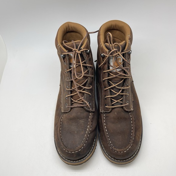 Carhartt Boots Mens 10.5 Moc Toe Wedge CMW6197 Leather Waterproof Brown Soft Toe - Picture 2 of 10